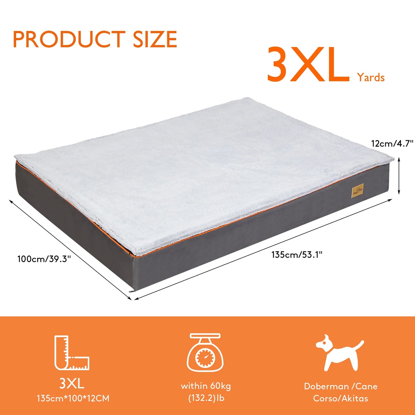 Hondenkussen - Hondenbed Orthopedisch - Gemaakt van Dikke Schuimkussen - Padded Pet Bed - met Wasbare en Waterdichte Hoes - Driedubbel Extra Groot