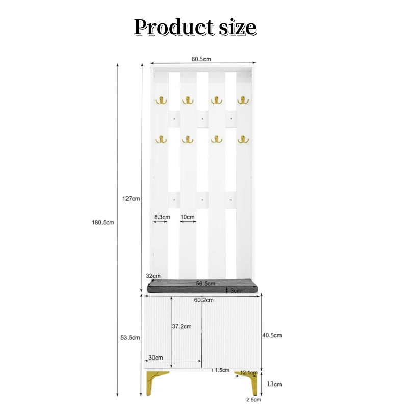 Kapstok – Halrek – Jassenhouder – Opberger – Moderne Deuren – Push-To-Open Systeem – Verstelbare Legplanken - 60.5 × 180.5 × 35.2 cm - Wit