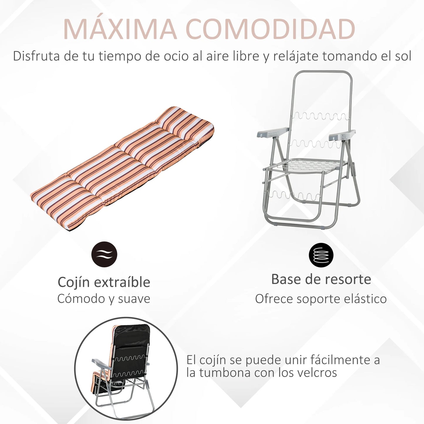 Set van 2 Vouwbare Loungestoelen met Verstelbare Rugleuning - 5 Posities - Tuinmeubelen Oranje - QUORE