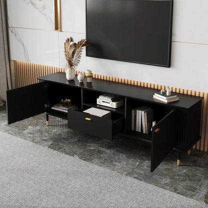 tv-meubel – tv-kast – televisie meubel – dressoir – mediameubel – wit gelakt MDF – soft-close deuren en lades – goudkleurige metalen poten - QUORE