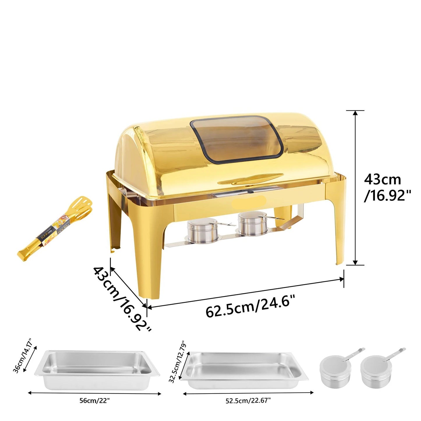 Chafing Dish - Warmhoudplaat - Buffetwarmer Set - Rechaud - Luxe RVS Warmer Set - 1 Stuks - 9QT - met Goudkleurig Afwerking en Stevig Frame voor Feesten en Bruiloften - Goud