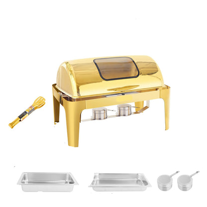 Chafing Dish - Warmhoudplaat - Buffetwarmer - Warmhoudbakken - 9QT - Roestvrijstalen Buffet Set - Dik Frame – Geschikt voor Catering, Feesten & Bruiloften – 1 Stuk - Goud