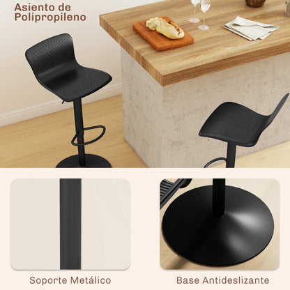Barkrukken – Barkruk – Barstoel – Hoge Stoel – Keukenstoel – Zwart – Verstelbare Hoogte 57-78 cm – 360° Draaibare Zitting - QUORE