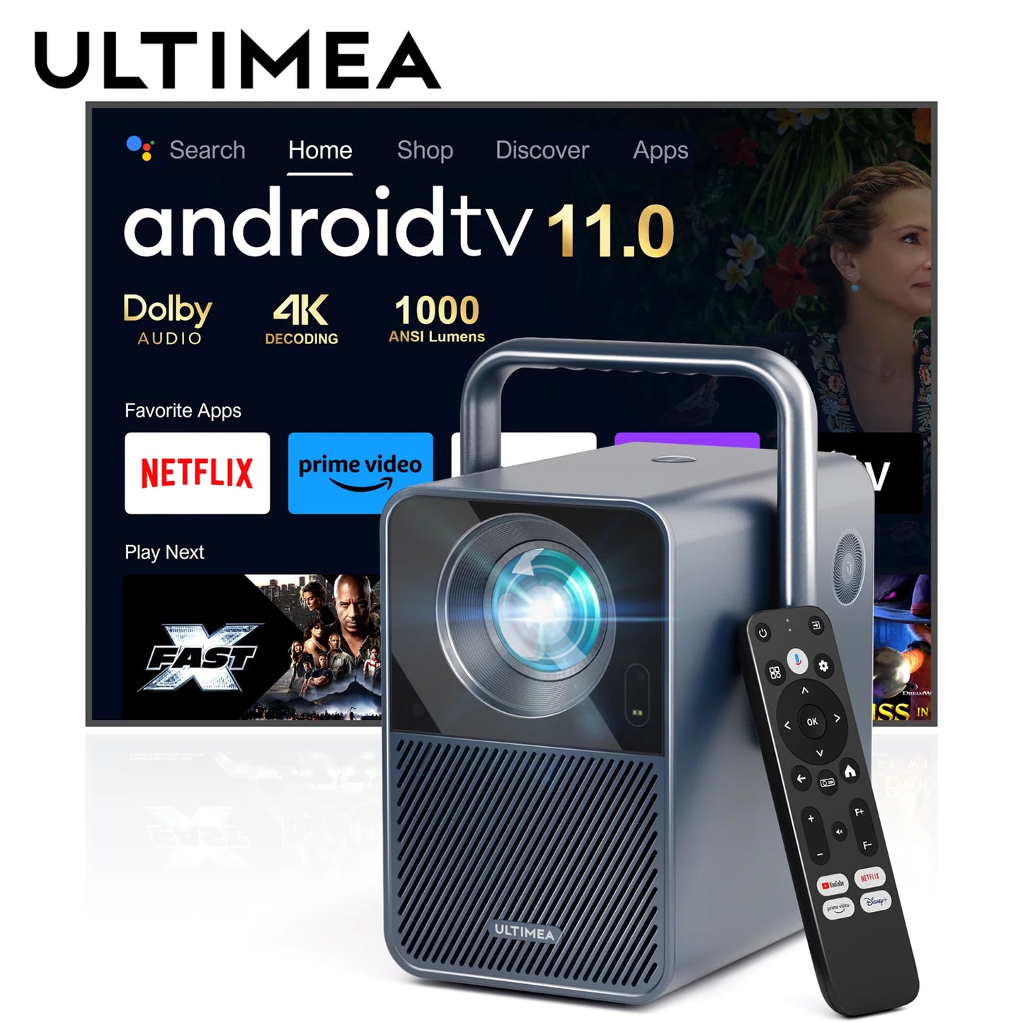 Projector – Beamer – Multimedia Projector – Home Cinema Projector – Full HD 1080p Resolutie – Android TV 11.0 & 1000 ANSI Lumen