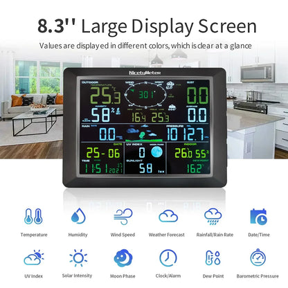 Weerstation – Hygrometer – Thermometer – Luchtvochtigheidsmeter – Buitensensor – Draadloos – Solar-Powered – Kleurendisplay