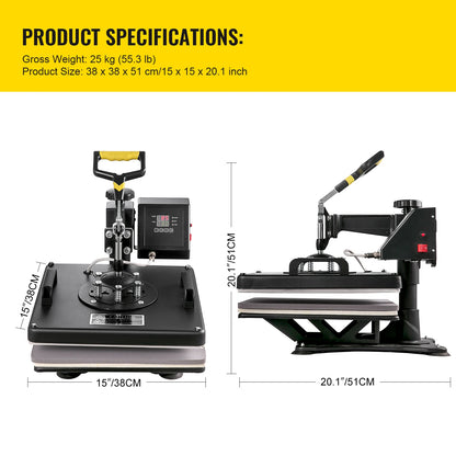 SucceBuy 5 6 8 in 1 Heat Press Machine T shirt Heat Transfer Printer Muntifunctional Sublimation Mug/Latte Mug/Hat/Plate/Bottle