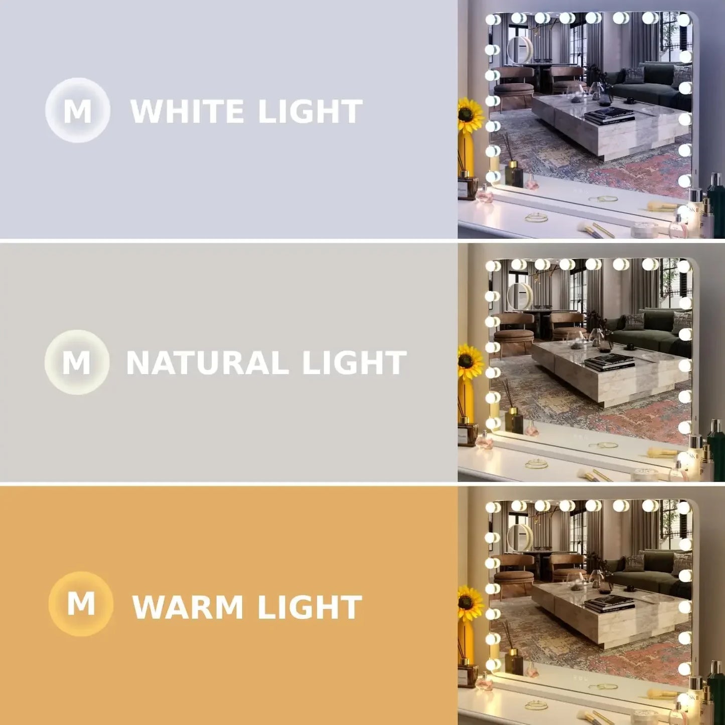 Hollywood Make-Up Spiegel – Make-Up Spiegel Met LED – Verlichte Spiegel – Groot Make-Up Spiegel – Kosmetikspiegel – 80x60 cm – 20 Dimbare LED-Lampjes - Wit - QUORE