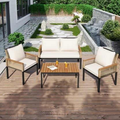 4-Persoons Loungeset – Tuinmeubel – Loungeset Buiten – Loungeset Balkon – Tuinbank – UV-bestendig PE-Rattan – Gepoedercoat Stalen Frame