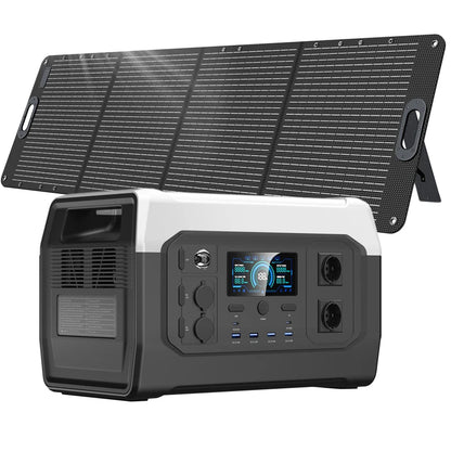 Powerstation - Generatoren - Aggregaat - Stroomgenerator - Generator - 1800W/1600W – 1024Wh Capaciteit - met 200W Zonnepaneel -Draagbare Power Station - Pure Sinusgolf – LiFePO4 Batterij - Geschikt voor Reizen & Kampere