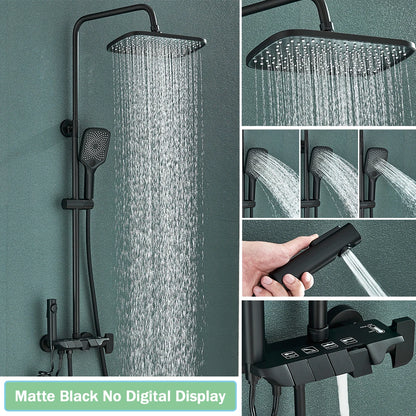 Douchekraan - Douchepaneel - Douche - Regendouches - Inbouw Douchekraan Set zonder Display – Regendouche met Piano-Stijl Mengkraan & Bidet Handdouche - Zwart - QUORE
