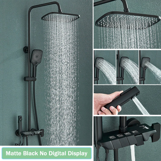 Douchekraan - Douchepaneel - Douche - Regendouches - Inbouw Douchekraan Set zonder Display – Regendouche met Piano-Stijl Mengkraan & Bidet Handdouche - Zwart - QUORE