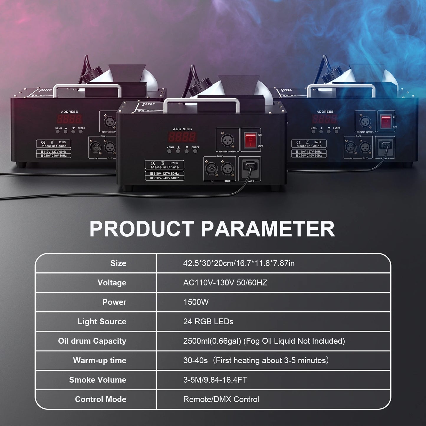 Rookmachine – Mistmachine – Fogmachine – Rookgenerator – Stage Fogger – 1500W Krachtige Output – 24 RGB LED Verlichting - QUORE