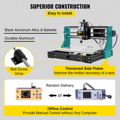Laser graveermachine - Lasersnijmachine - Lasergraveren - Lasersnijmachine - 3018 PROM 15W Laser - met Lasermodule 3-assig - voor doe-het-zelf houtbewerking - QUORE