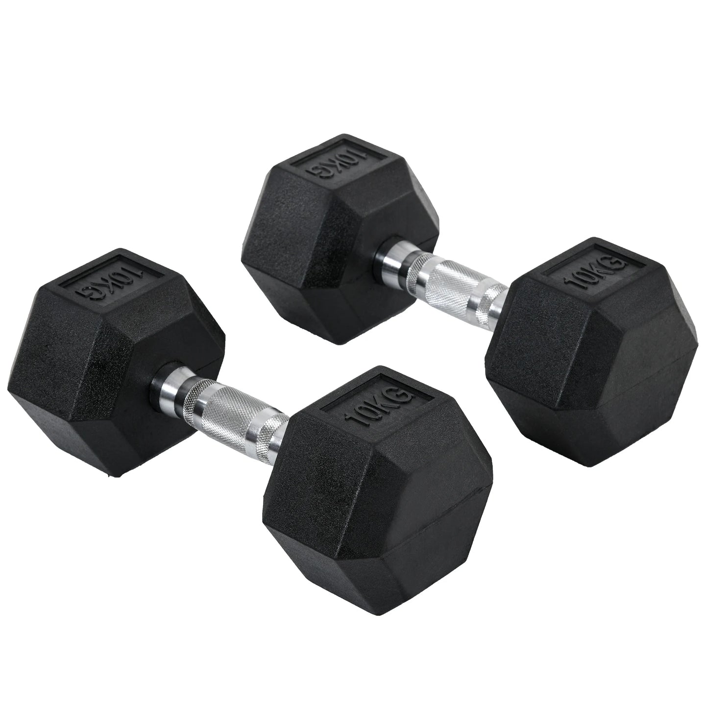 Halterset - 20 kg - Halterstang - Set van 2 Dumbbells - Hexagonaal Design - Met Rubberen Coating - Voor Krachttraining - en Fitness - Zwart en Zilver