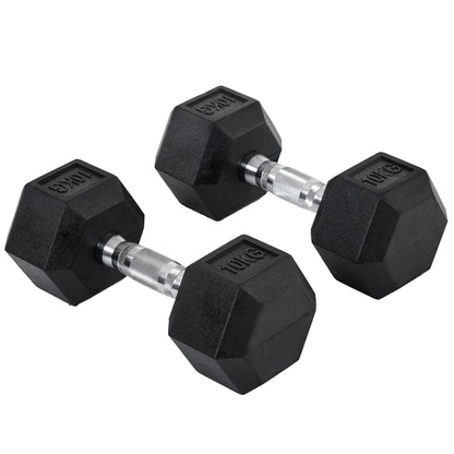 Halterset - 20 kg - Halterstang - Set van 2 Dumbbells - Hexagonaal Design - Met Rubberen Coating - Voor Krachttraining - en Fitness - Zwart en Zilver