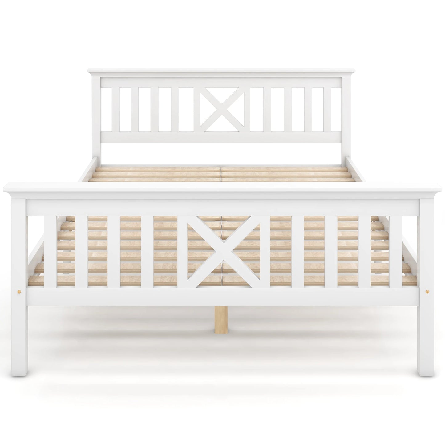 Tweepersoonsbed – Bedframe – Houten Bed – Massief Houten Bed – Slaapbed – 140x200 cm – Massief Dennehout – Lattenbodem Met Hoofdbord