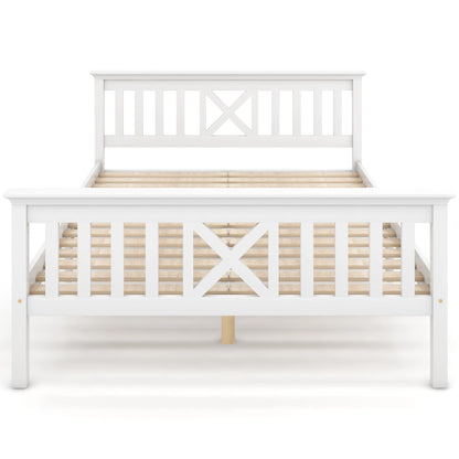 Tweepersoonsbed – Bedframe – Houten Bed – Massief Houten Bed – Slaapbed – 140x200 cm – Massief Dennehout – Lattenbodem Met Hoofdbord