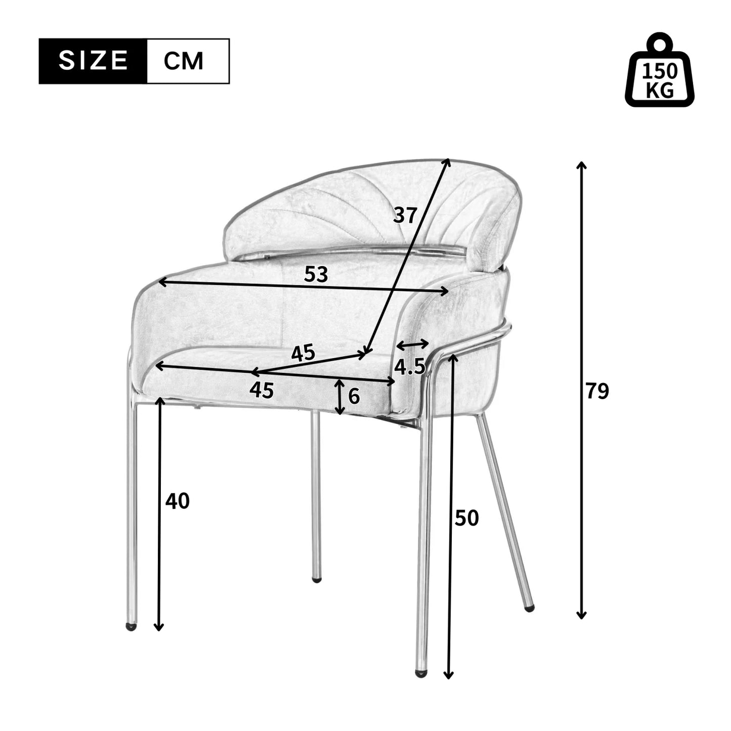 Eetkamerstoel – Stoel – Kuipstoel – Zwarte stoel – Set Van 2 – Lichtgrijs Fluweel – Goudkleurig Metalen Frame