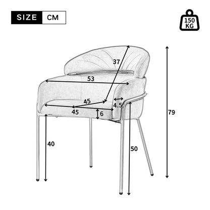 Eetkamerstoel – Stoel – Kuipstoel – Zwarte stoel – Set Van 2 – Lichtgrijs Fluweel – Goudkleurig Metalen Frame