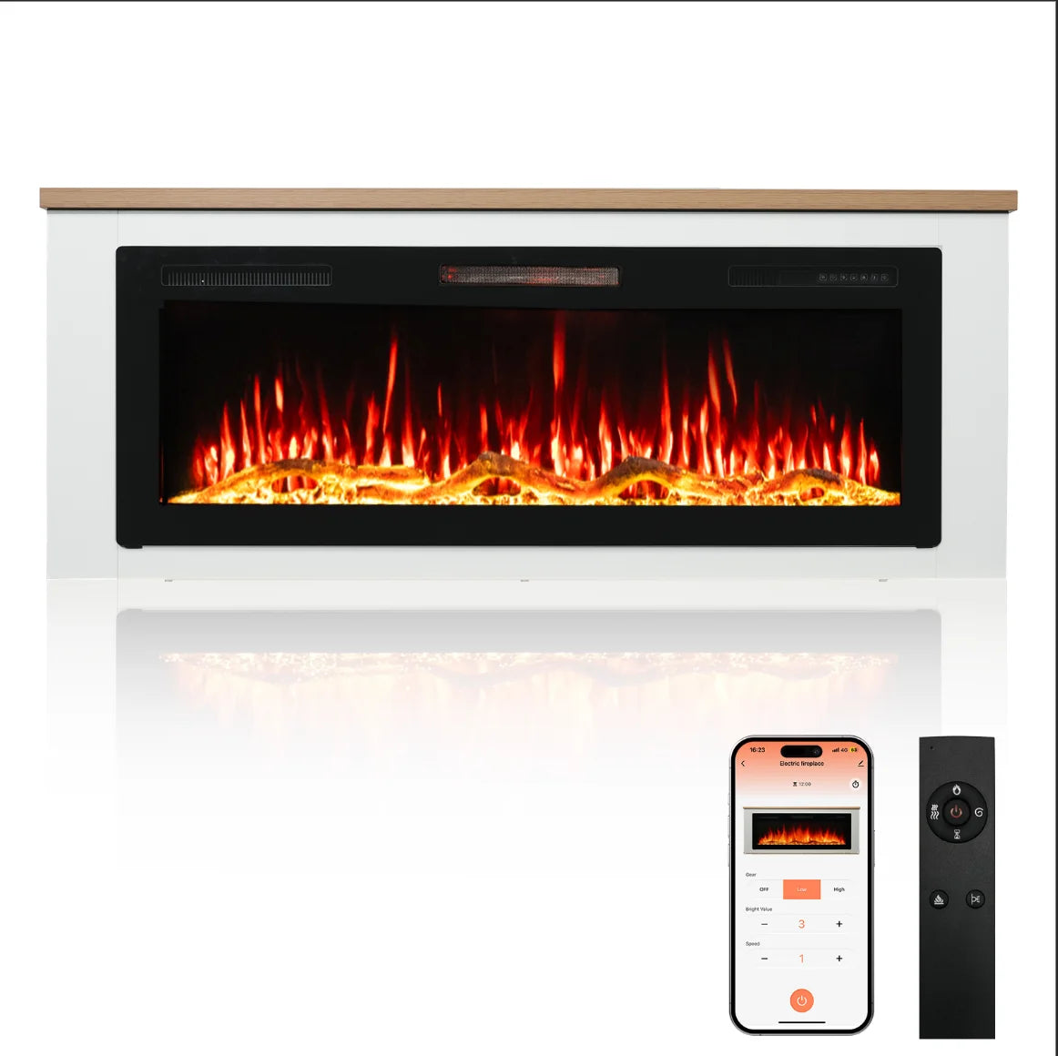Elektrische Haard – Sfeerverwarmer – Kamin – Inbouwhaard – Vuurtafel – 150 cm Zwart – 1000/2000W Verwarming – 12 Kleuren 3D Vlammen - QUORE