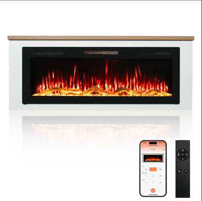 Elektrische Haard – Sfeerverwarmer – Kamin – Inbouwhaard – Vuurtafel – 150 cm Zwart – 1000/2000W Verwarming – 12 Kleuren 3D Vlammen - QUORE