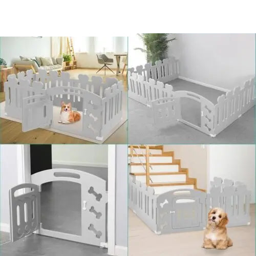 Hondenren - Puppyren - Konijnenren - Konijnenhok - van Gerecycled Kunststof - H60cm - 3/5/7+1 Panelen met Deur – Voor Binnen en Buiten - Lichtgrijs
