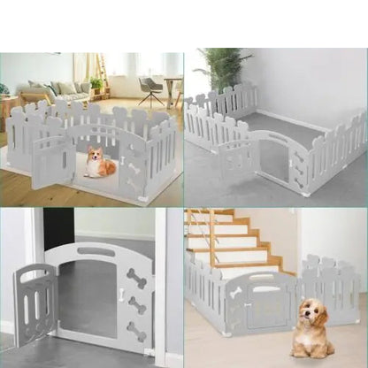 Hondenren - Puppyren - Konijnenren - Konijnenhok - van Gerecycled Kunststof - H60cm - 3/5/7+1 Panelen met Deur – Voor Binnen en Buiten - Lichtgrijs