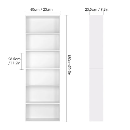 Boekenkast - Kast - Boekenrek - Hoge Kasten - Boekenkasten - 6-Tier - 180 cm Display Rek - Houten Opbergkast voor Woonkamer - Opbergsysteem - Eiken - QUORE