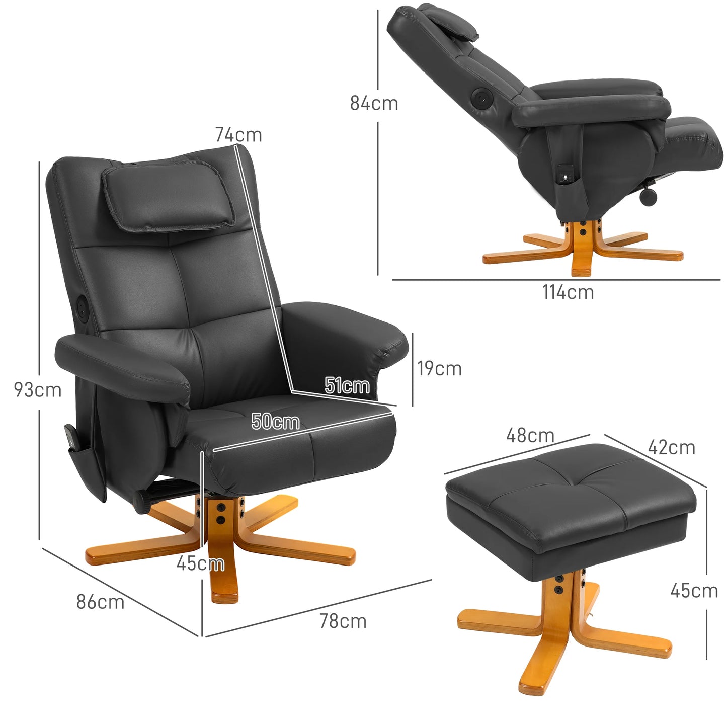 Relaxfauteuil – Relaxstoel – Massagestoel – Fauteuil Met Voetenbankje – Verstelbare Rugleuning – Massagefunctie – USB Aansluitingen