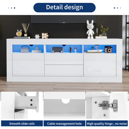 Hoogglans Tv-Meubel – Modern Tv-Kast – Mediameubel – Tv-Stand – Met Push-To-Open Lades – Led-Verlichting Met App - 160 x 35 x 60 cm - Wit