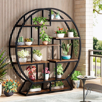 Ronde Boekenkast – Boekenplank – Boekenkast Industrieel – Etagère – Open Kast – 160 cm Hoogte – Metalen Frame en Houten Planken