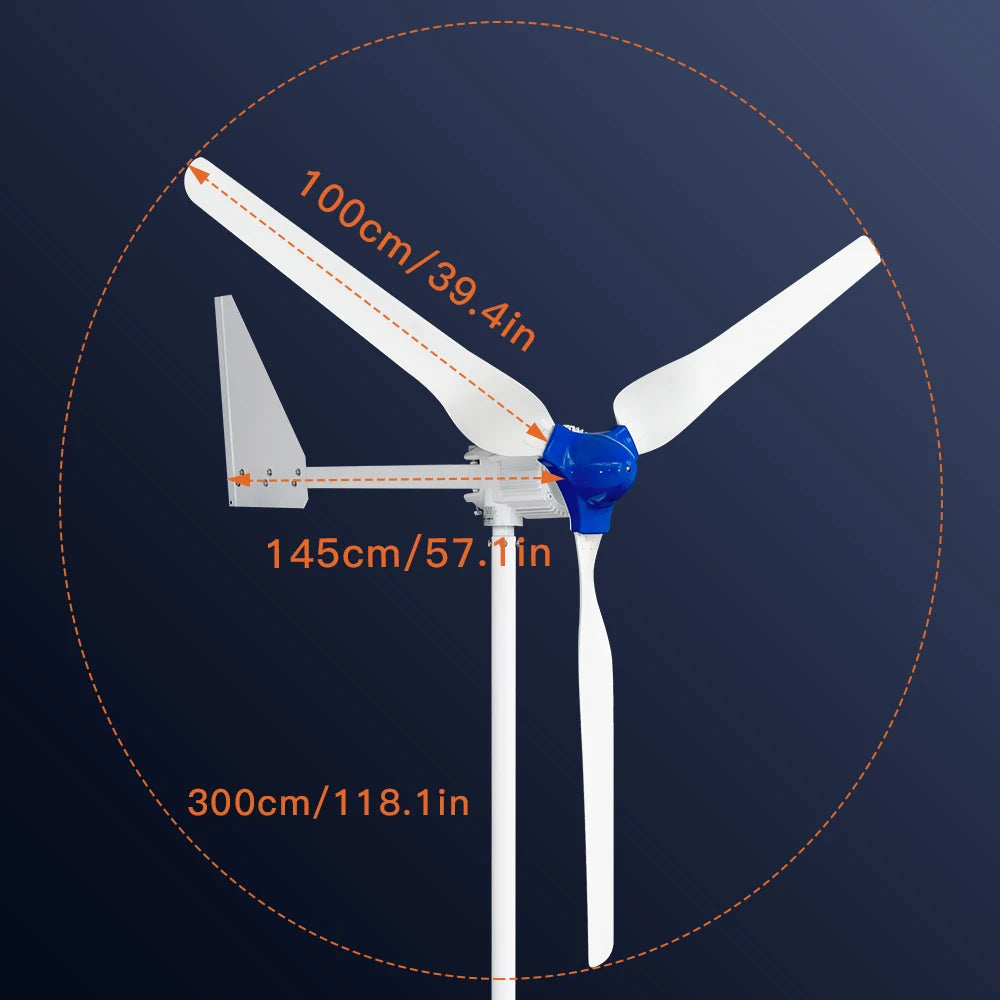 Windturbine - Windmolen - Windturbine Generator - Windenergie - 5000W - 24V - Met Alleen Windturbine - 3 Messen - Stille en Efficiënte Energieoplossing - voor Thuisgebruik - QUORE