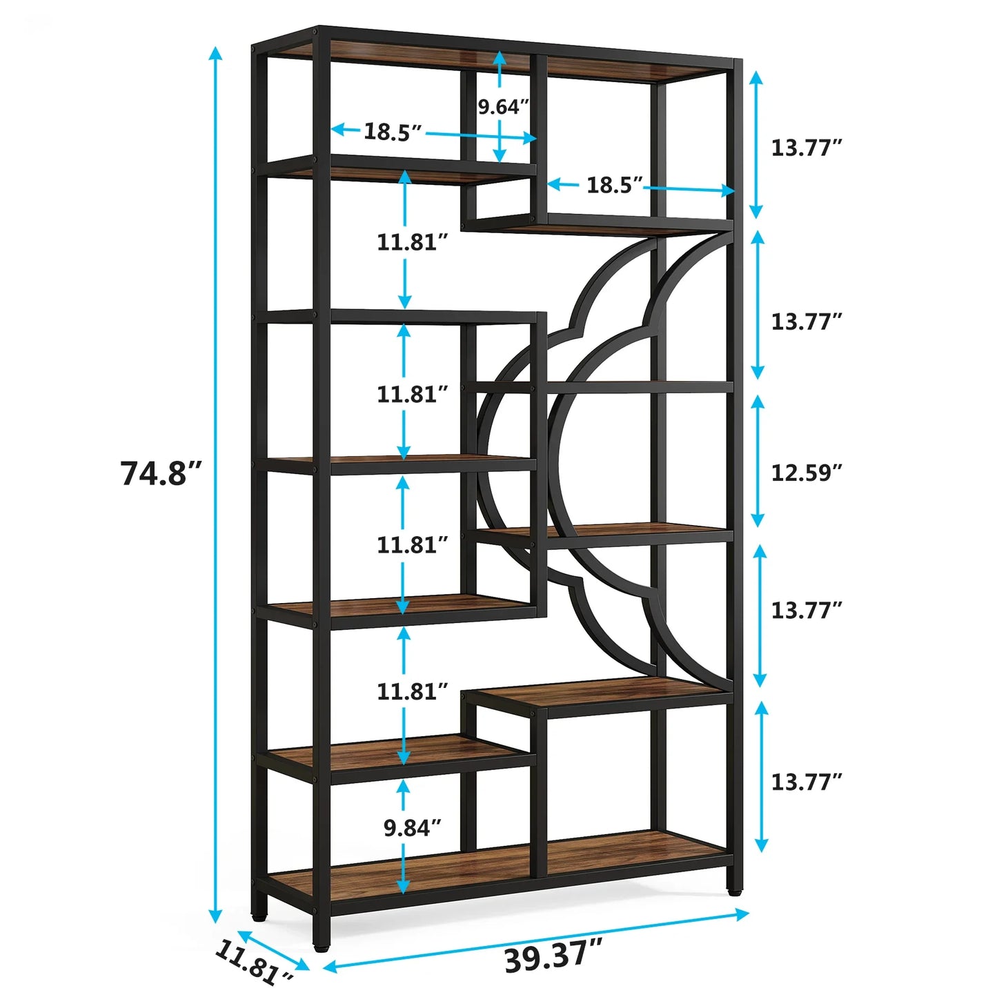 Boekenkast – Boekenplank – Vakkenkast – Roomdivider – Industrieel – 190 Cm Hoog – Metalen Frame