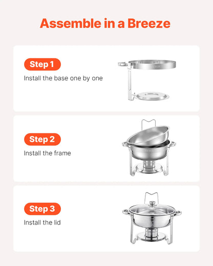 Chafing Dish - Warmhoudplaat - Buffetwarmer Set - Rechaud - Buffet Warmhoudpannen - met Glazen Deksel - voor Feesten & Banketten - Set van 4 - Goud - QUORE