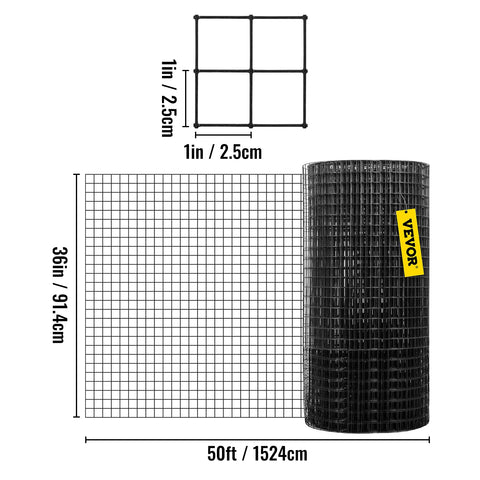 Kippengaas - Tuin Afrastering - Tuin Gaas - Gelast - Vinyl Gecoat - 36in x 50ft - Zwart Hardwaredoek & Gaas