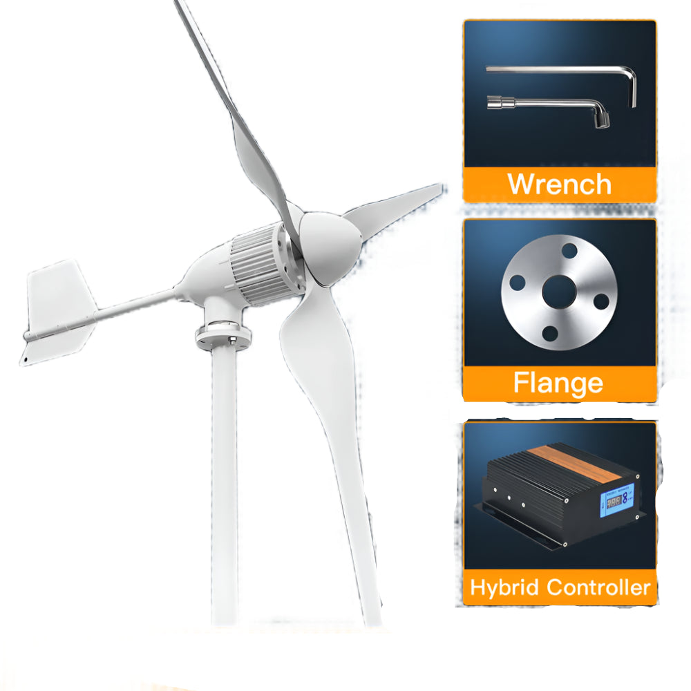 Windturbine – Horizontale As – 6KW Windgenerator – Windenergie Systeem – Duurzame Energie – Laag Aanvangsvermogen – Aluminium Behuizing - 6000W - 48V - Met Wind Hybride Besturing - QUORE