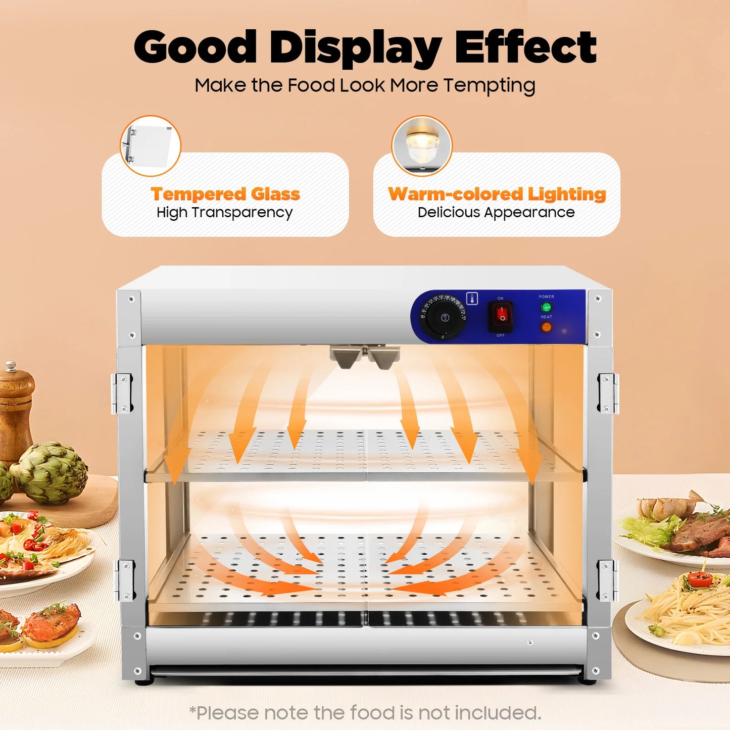 Warmhoudkast – Warmhoudkast Horeca – Voedselverwarmer – Snackverwarmer – Roestvrij Staal – 800 Watt – Dubbel Plateau