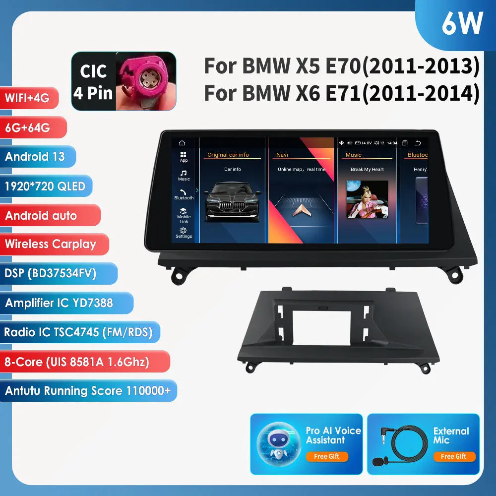 AI Intelligent Player 2 Din Android Car Radio Multimedia Video Player for BMW X5 E70 X6 E71 CCC CIC GPS Navi Carplay Auto 4G RDS - QUORE