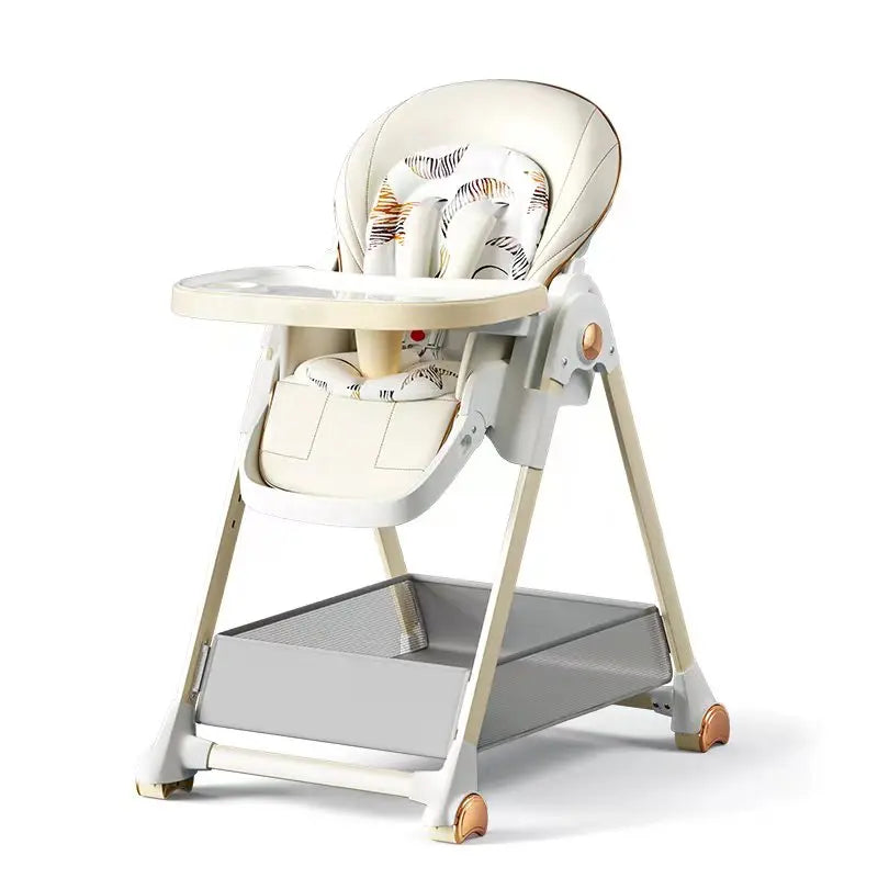 Opvouwbare Baby Eetstoel – Verstelbare Kinderstoel met Wieltjes en Veiligheidsgordel – Hoge Kwaliteit – Voor Baby’s van 6 Maanden tot 3 Jaar – Wit