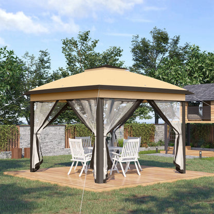 Paviljoen - Tuinpaviljoen - Partytent - Tuintent - Pop-up Kliksysteem - Stabiel - Vouwtent - met Mesh Cover - Draagtas - Opvouwbaar - Waterdicht - Winterbestendig - 50+UV-Bescherming - voor Tuin - Buiten - Achtertuin - 330 x 330 x 288 cm - Beige - QUORE