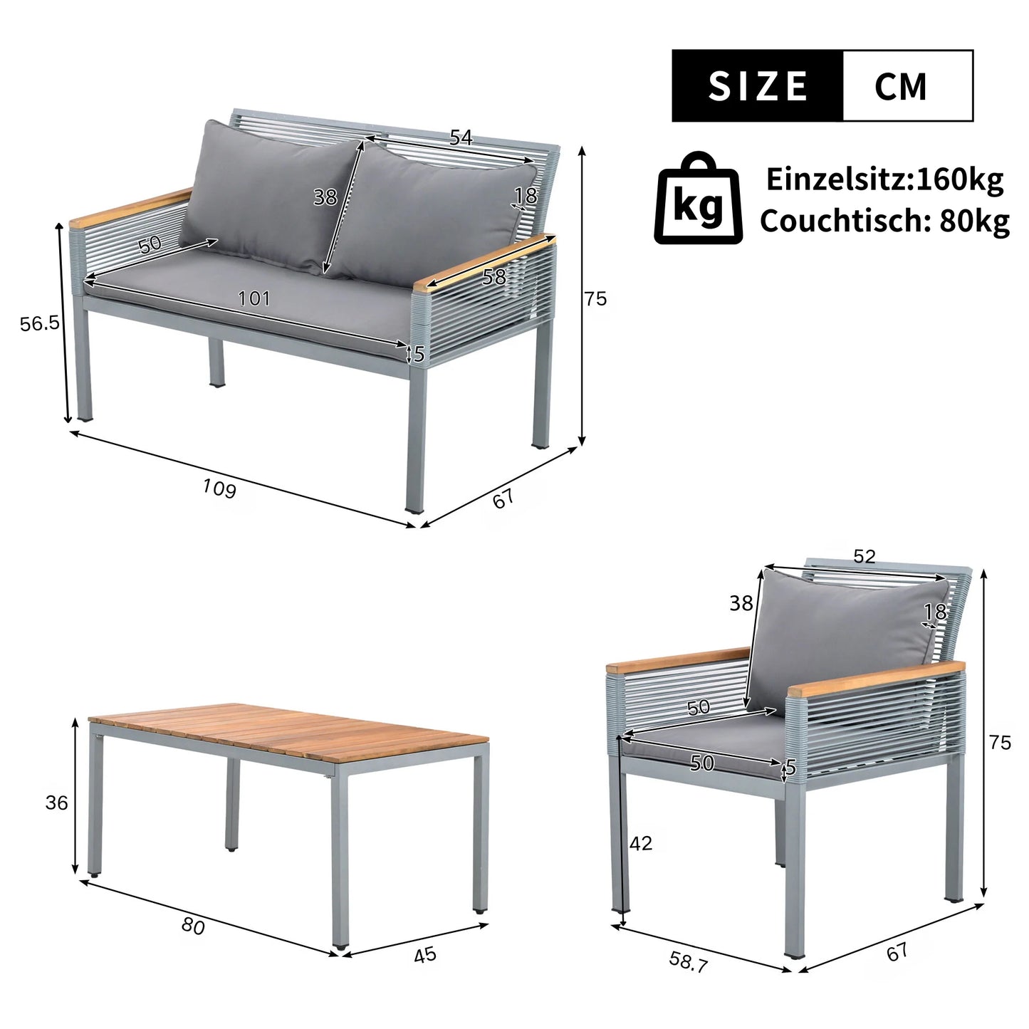 Tuinloungeset – Tuinmeubelset – Loungeset Buiten – Balkonmeubels – Gepoedercoat Stalen Frame – Waterafstotende Kussens