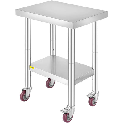 Coffee Table - Table - Coffe table - Living Room Table - Stainless Steel Catering Work Table - 24x18 Inch - Kitchen Table - with 4 Wheels - Food Preparation Workbench - for Kitchen Prep Table
