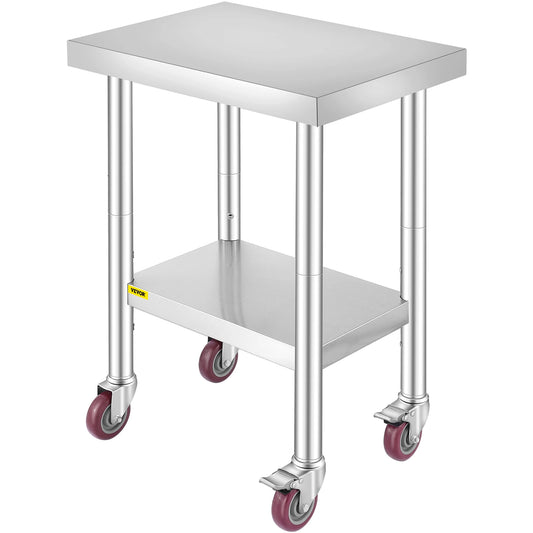 RVS Catering Werktafel - 24x18 Inch - Keukentafel - met 4 Wielen - Voedselbereidingswerkbank - voor Keukenvoorbereidingstafel
