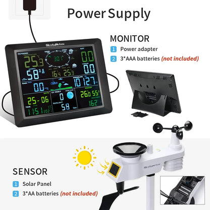 Weerstation – Hygrometer – Thermometer – Luchtvochtigheidsmeter – Buitensensor – Draadloos – Solar-Powered – Kleurendisplay