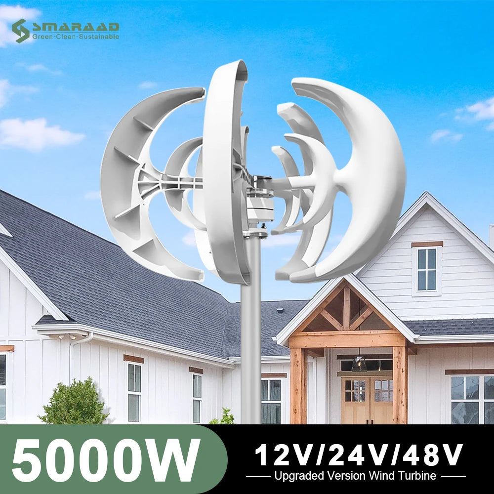 Windturbine – Verticale As Windmolen – Windenergie Generator – Duurzame Energie – Windmolen – 5000 Watt Vermogen – Weerbestendig IP54 - 48V - Met Batterijsysteem