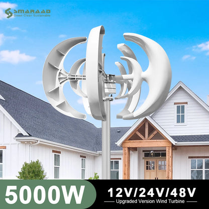 Windturbine – Verticale As Windmolen – Windenergie Generator – Duurzame Energie – Windmolen – 5000 Watt Vermogen – Weerbestendig IP54 - 12V - Met Batterijsysteem