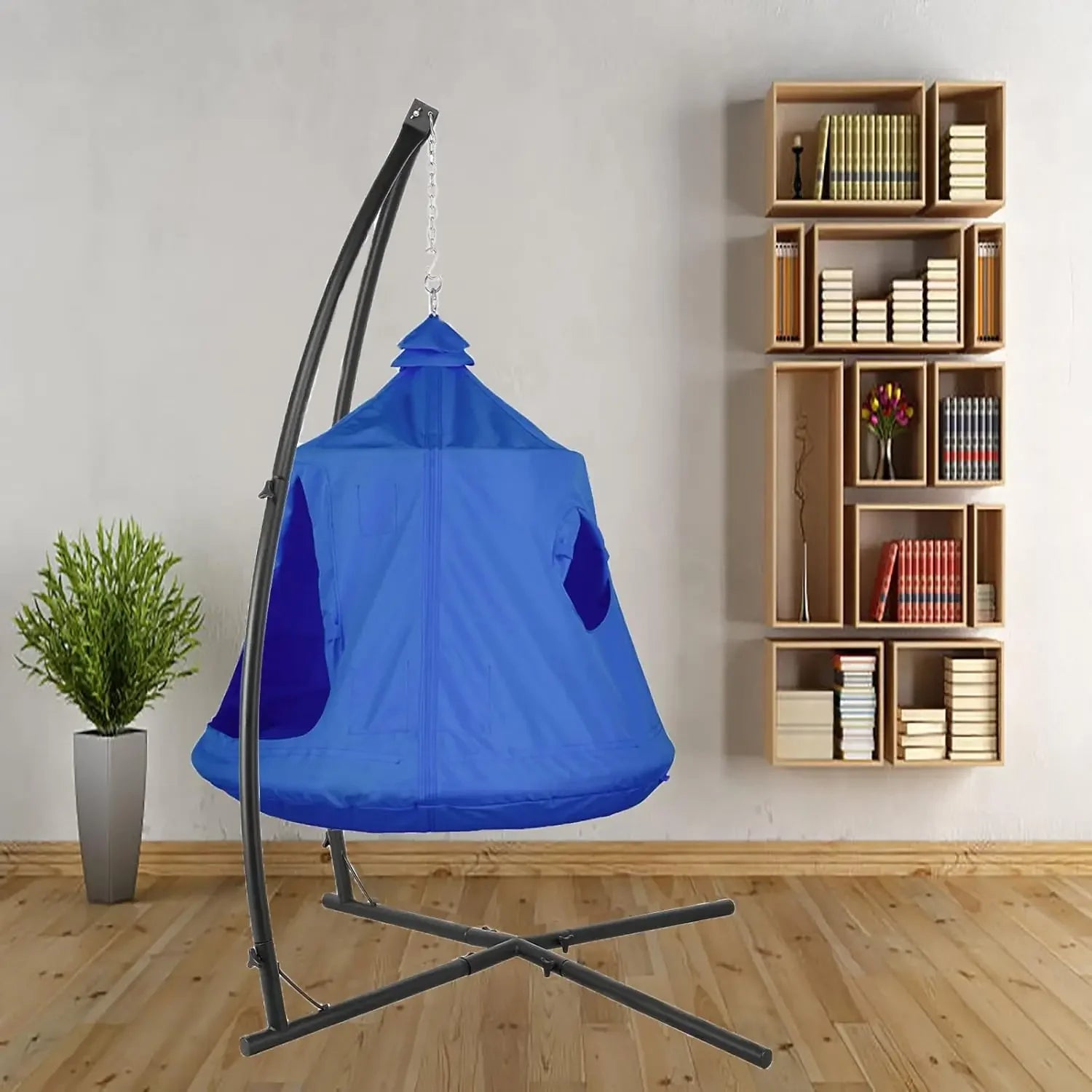 Comfortabele Hangstoel Met Standaard – Hangstoelstoel – Schommelstoel – Kinderstoel – Tuinstoel – Duurzaam Gepoedercoat Stalen Frame – Inclusief LED-Verlichting - QUORE