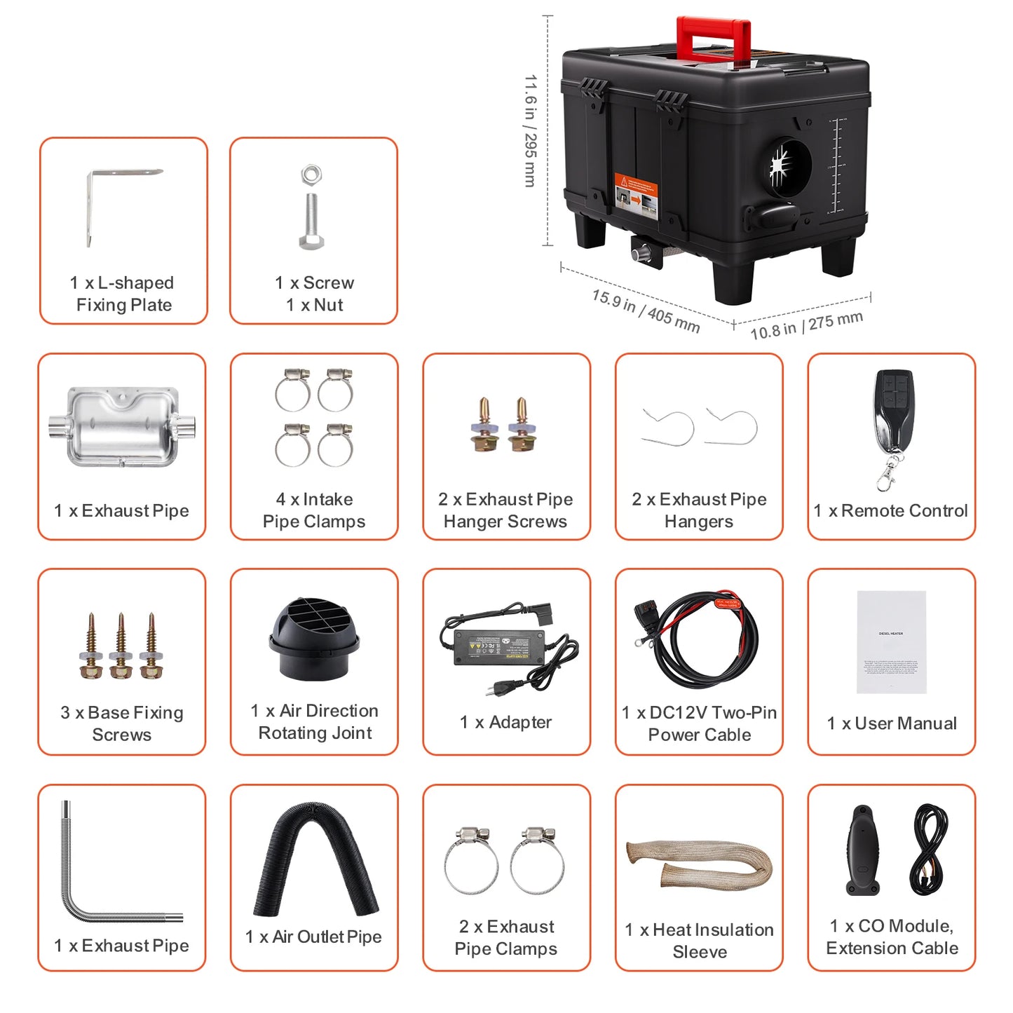 Dieselverwarmer – Diesel Kachel – Standkachel – Luchtverwarmer – Parkeerverwarmer – 8KW Vermogen – Bluetooth Bediening en CO Alarm Veiligheidssystemen - QUORE