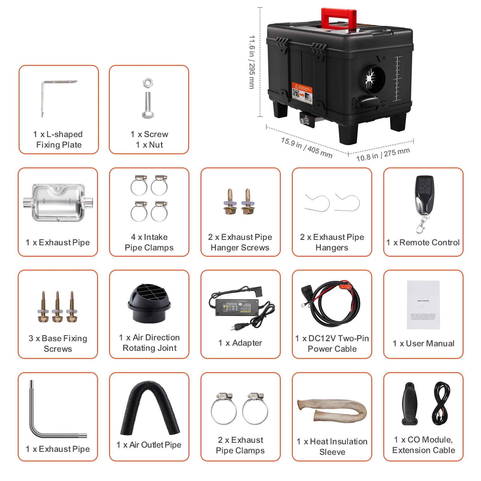 Dieselverwarmer – Diesel Kachel – Standkachel – Luchtverwarmer – Parkeerverwarmer – 8KW Vermogen – Bluetooth Bediening en CO Alarm Veiligheidssystemen - QUORE