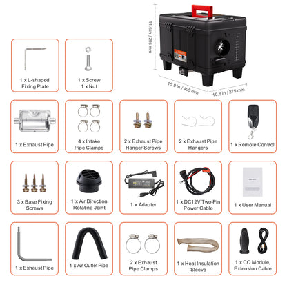 Dieselverwarmer – Diesel Kachel – Standkachel – Luchtverwarmer – Parkeerverwarmer – 8KW Vermogen – Bluetooth Bediening en CO Alarm Veiligheidssystemen - QUORE